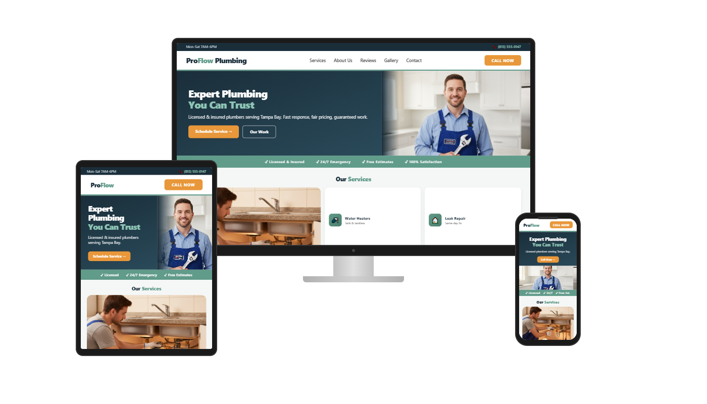 Website displayed across desktop, tablet, and mobile devices